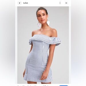 Seaside Skipper Blue Striped Off-the-Shoulder Mini Dress